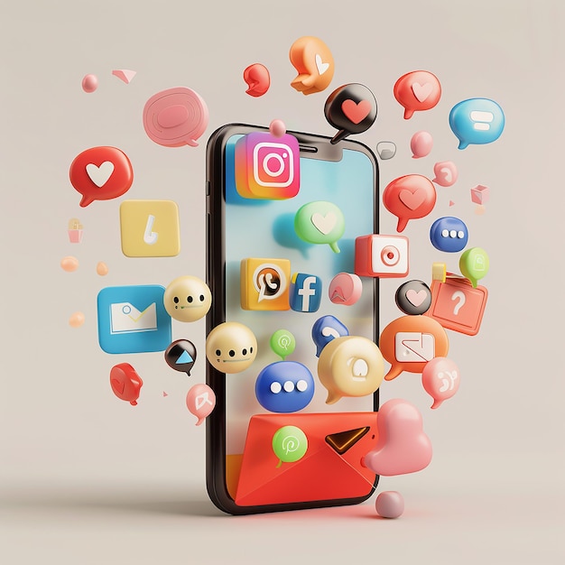 Foto renderizzate in 3D del marketing dei social media