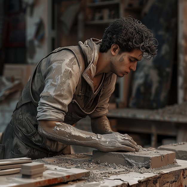 Foto renderizzate in 3D di un uomo laborioso che fa il suo lavoro