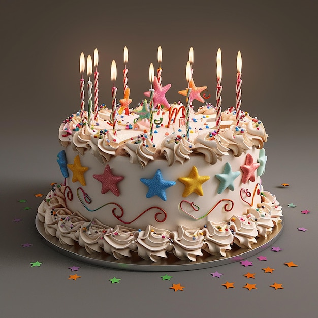 Foto renderizzate in 3D di una deliziosa torta di compleanno foto molto dettagliate