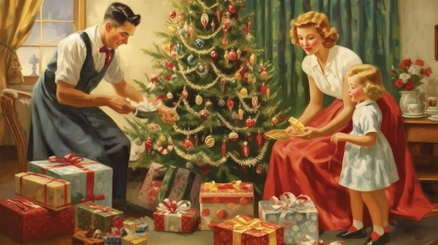 foto retrò famiglia che celebra il Natale