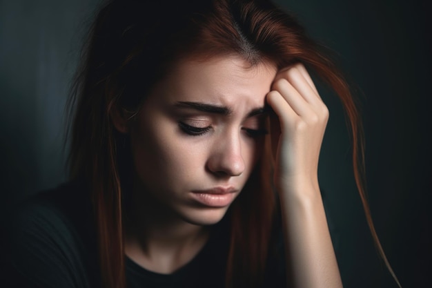 Foto ritagliata di una giovane donna che soffre di depressione creata con l'AI generativa