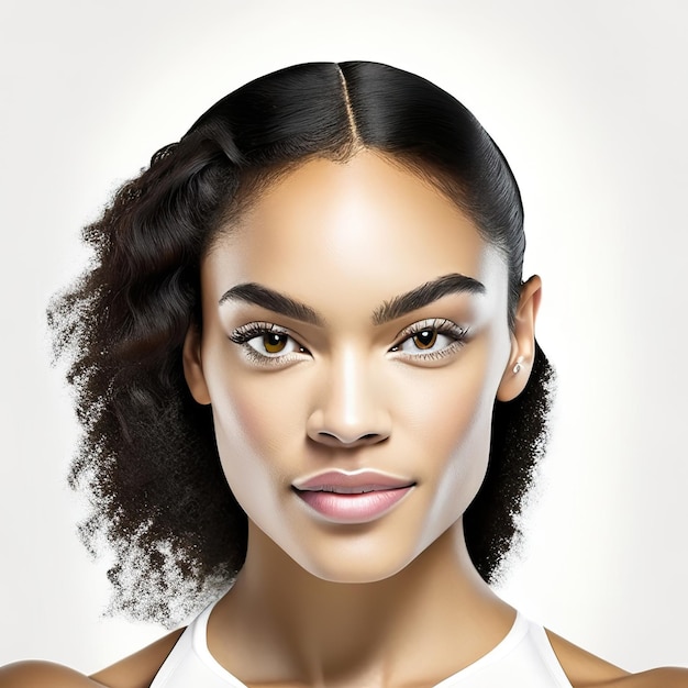 Foto ritratto bellezza giovane donna con pelle ideale per prodotti di bellezza IA generativa