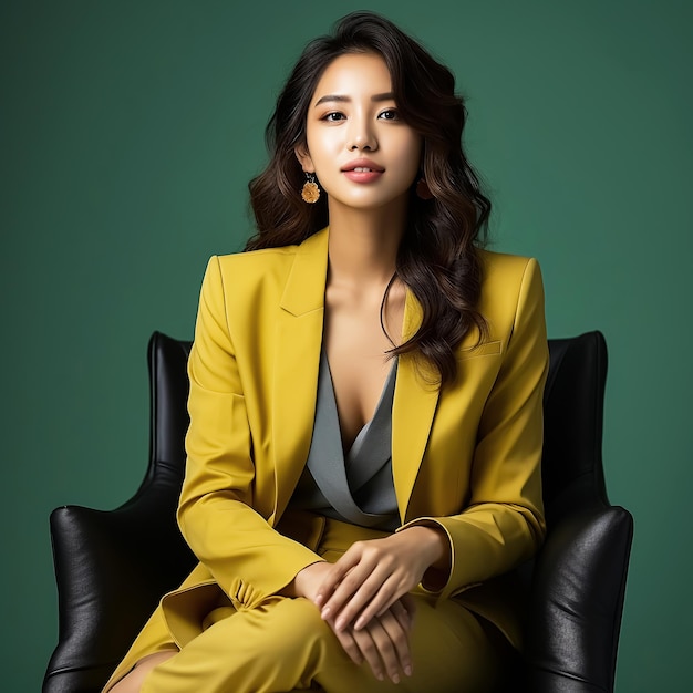 Foto ritratto della bella donna d'affari asiatica seduta sulla sedia esecutiva