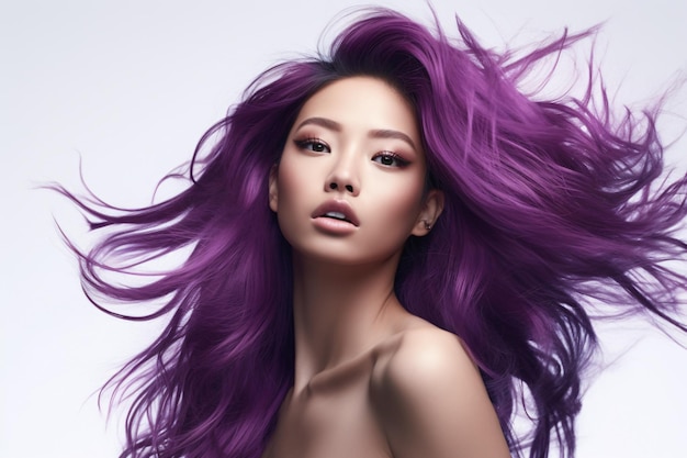 Foto ritratto di alta moda coreana bellezza asiatica con i capelli colorati