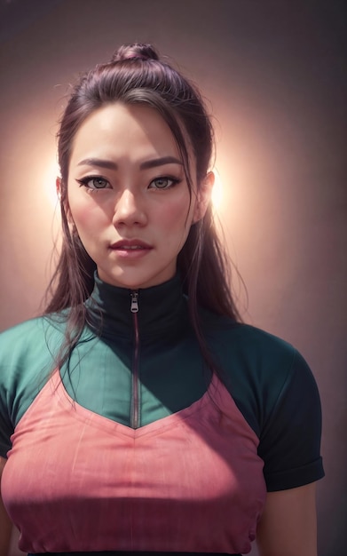 Foto ritratto di bella donna asiatica in attrezzatura da esercizio sportivo IA generativa