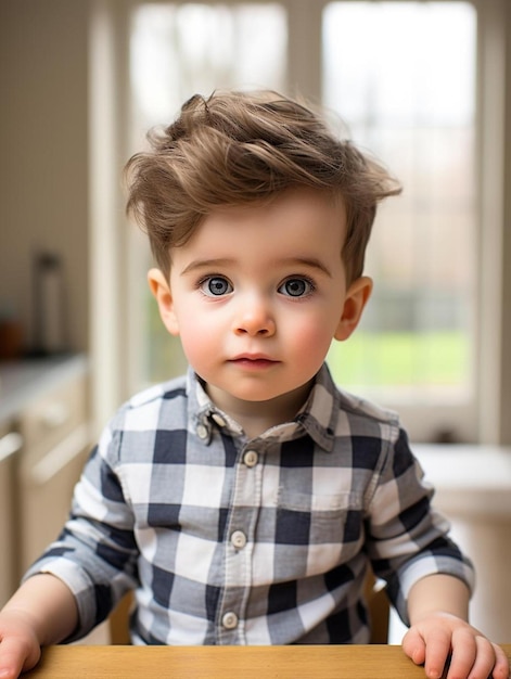 Foto ritratto di un bambino britannico con i capelli ricci maschio
