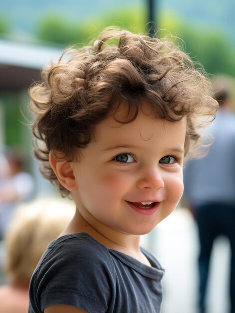 Foto ritratto di un bambino svizzero con capelli lisci sorridenti