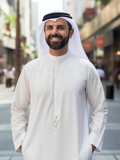 Foto ritratto di un uomo adulto di mezza età degli Emirati ondulato