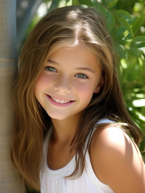 Foto ritratto di una bambina messicana con i capelli lisci sorridenti