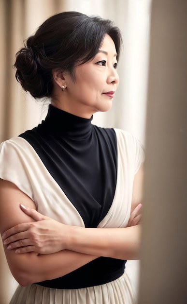 Foto ritratto di una bella donna asiatica adulta di mezza età AI generativa