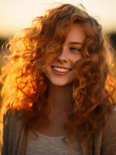Foto ritratto di una giovane donna neozelandese con capelli ondulati