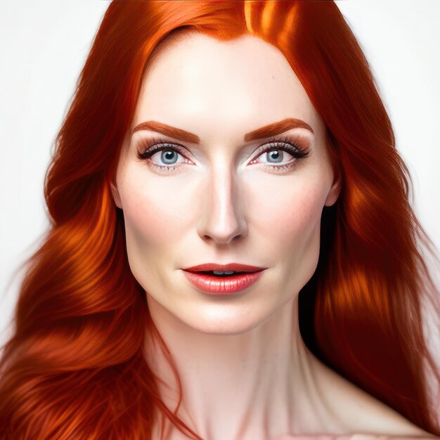Foto ritratto giovane donna rossa per prodotti di bellezza IA generativa