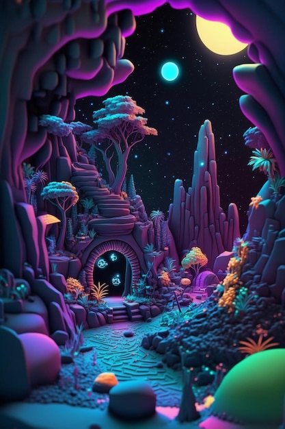 Foto scattata dallo schermo del computer che mostra ai colorati paesaggi generativi