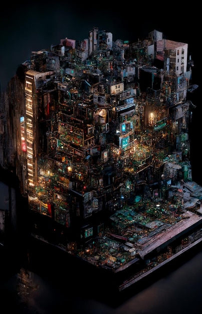 Foto scattata dallo schermo del computer che mostra la città futuristica ai generativa