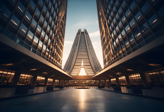 Foto Scenario di un moderno edificio commerciale che tocca il cielo ai generativo