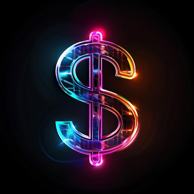 Foto Semi-trasparente Frosted Glowing Metal Dollar Icon con contorno piatto Y2K Web Asset Resource