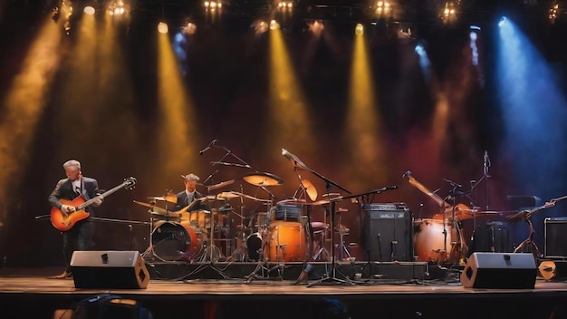 Foto sfocata di un palco con strumenti musicali