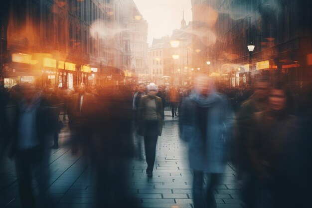 Foto sfocata di una folla di persone in una strada della città