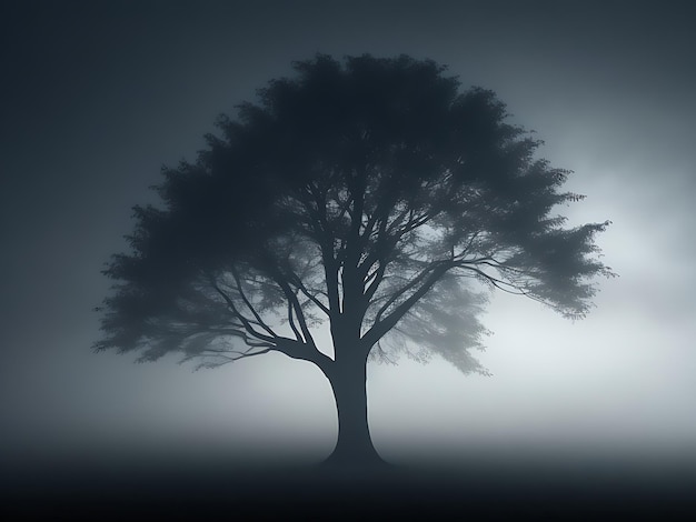 Foto Silhouette dell'albero nebbioso invernale