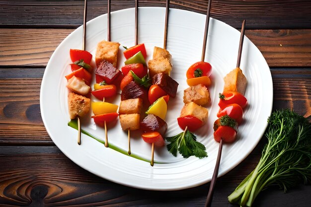 foto spiedini di pollo con fetta di peperoni dolci e aneto risoluzione realistica