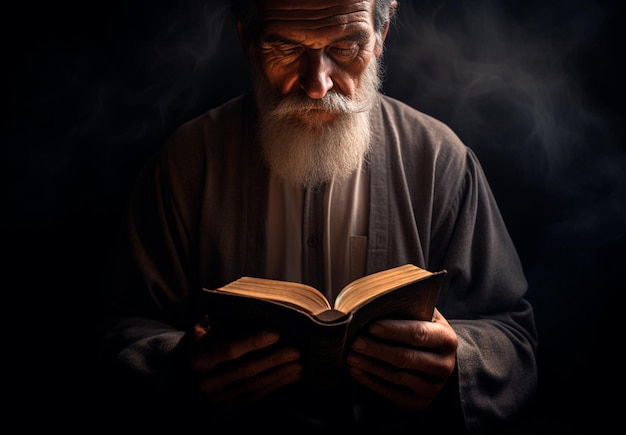 foto spiritualità e religione mani strette in preghiera su una santa bibbia