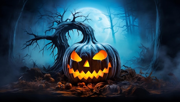 Foto Spooky halloween faccia malvagia zucca per il concetto di giorno di halloween