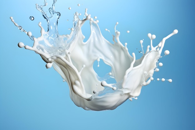 Foto Spruzzata di latte, yogurt naturale o spruzzi di panna, isolati su ai generativa blu
