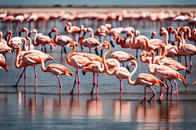 foto stormo di fenicotteri rosa a Walvis Bay, in Namibia