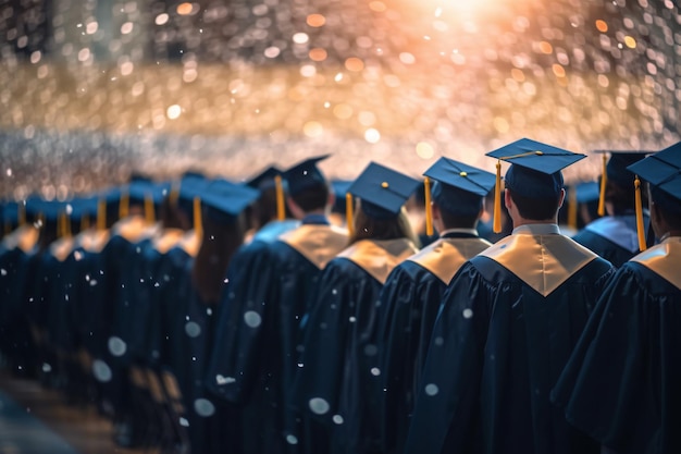 Foto studente che cammina verso la cerimonia di laurea realizzata con l'IA generativa