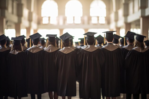 Foto studente che cammina verso la cerimonia di laurea realizzata con l'IA generativa