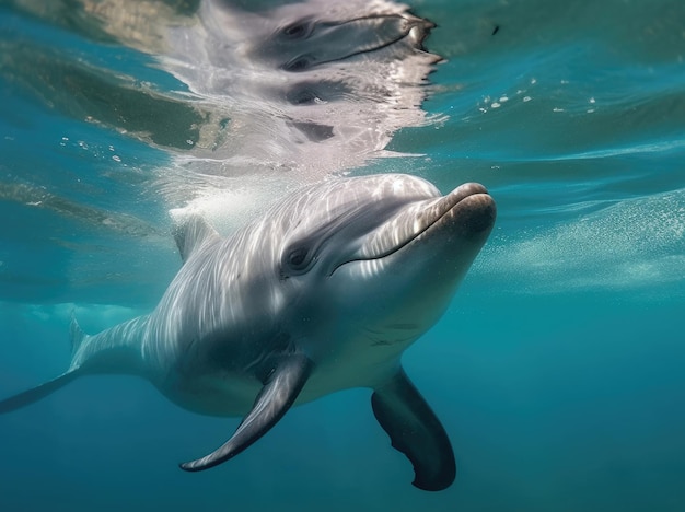 Foto subacquea di delfino gioioso e ottimista