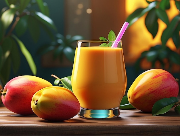 Foto succo di mango e mango su un tavolo