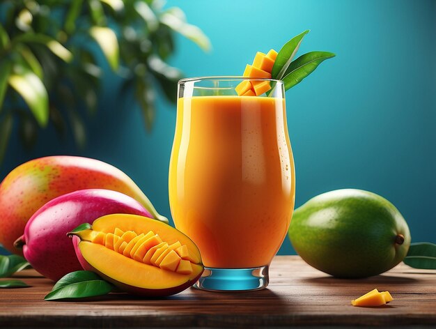 Foto succo di mango e mango su un tavolo