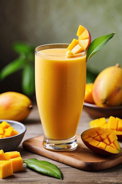 Foto succo di mango e mango su un tavolo