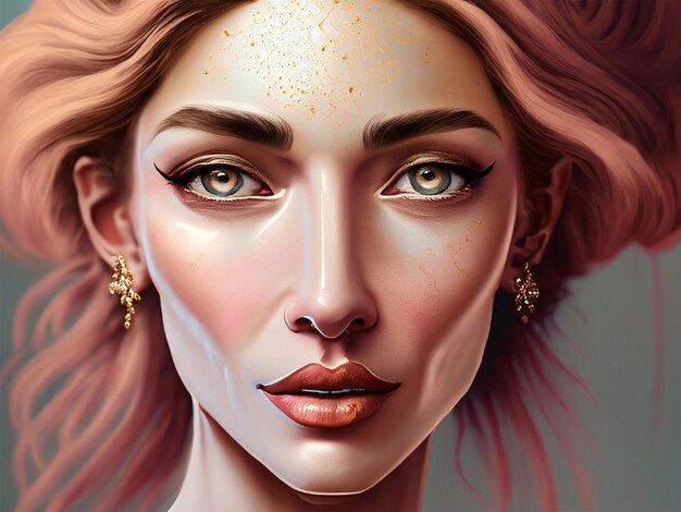 Foto surreale di una donna con la faccia dorata