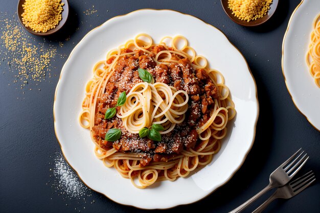 Foto tagliatella con bistecche di pollo su un piatto