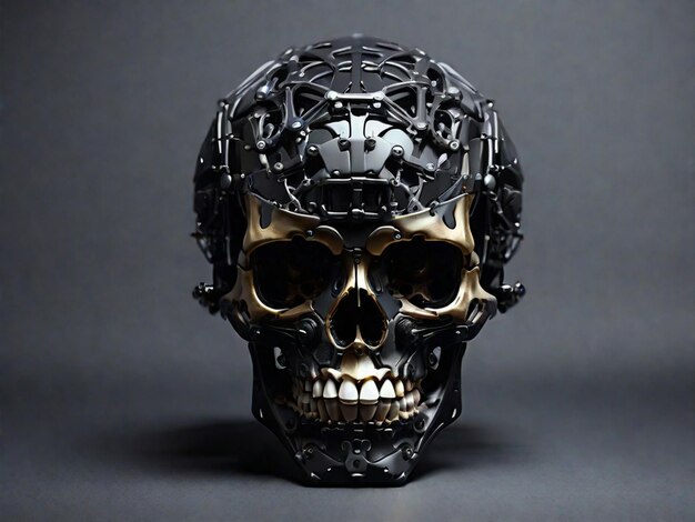Foto teschio nero testa di scheletro malvagia Concetto di Halloween IA generativa