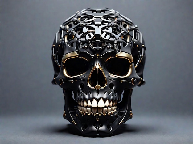Foto teschio nero testa di scheletro malvagia Concetto di Halloween IA generativa