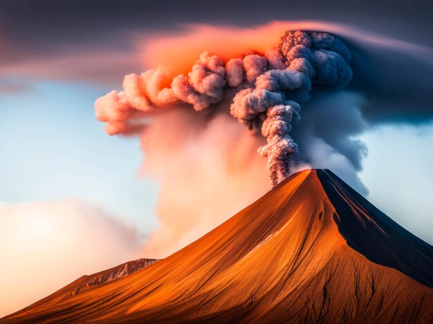 foto tiro ad angolo alto di un vulcano riscaldato nel processo di eruzione