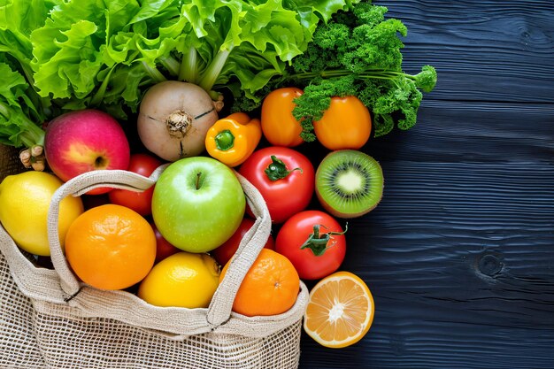 foto top view verdure e frutta in borsa.