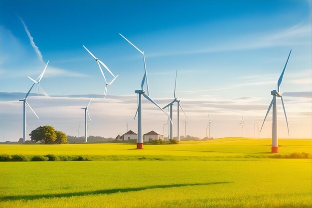 Foto turbine eoliche la mattina d'estate IA generativa