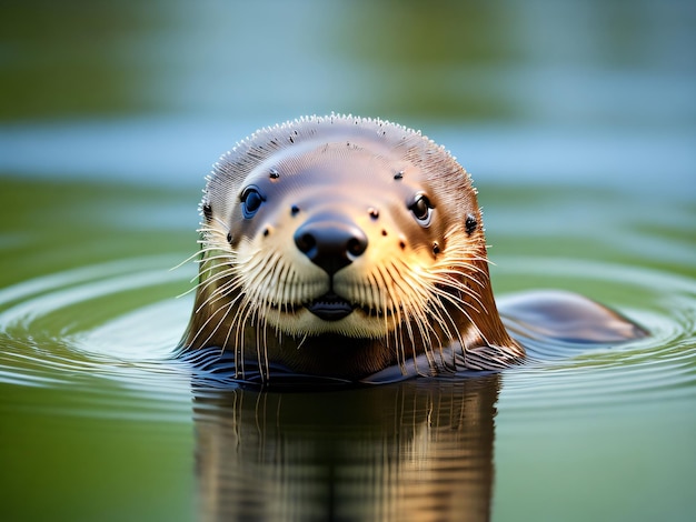 Foto un bellissimo animale lontra con una fotocamera DSLR