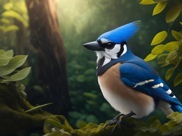 Foto Un Blue Jay Seduto Nella Foresta Verde