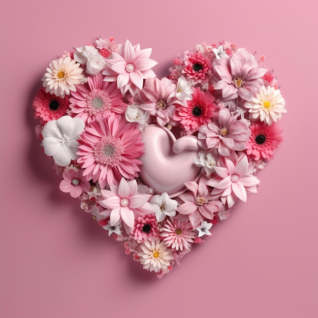 Foto un cuore rosa con un mazzo di fiori in esso generato ai