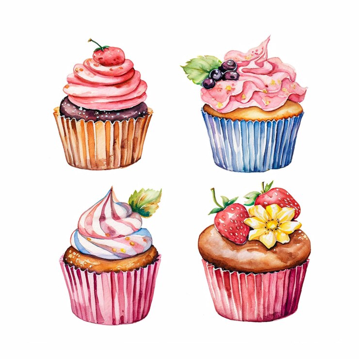 Foto foto un cupcakes colorati ad acquerello impostato su sfondo bianco