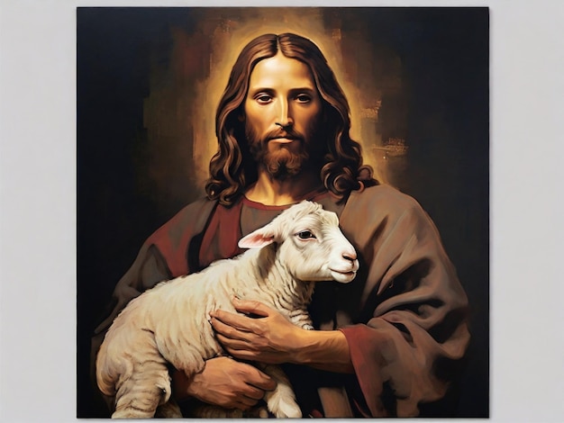 Foto un dipinto di Gesù che tiene un agnello tra le braccia generativa ai immagine