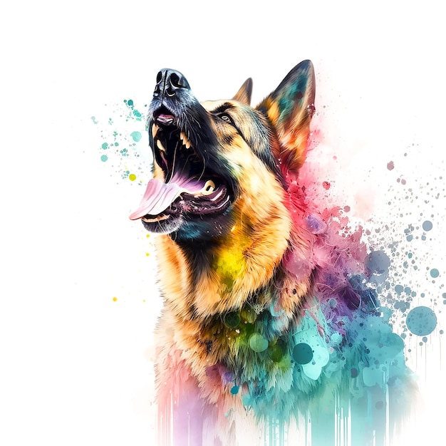 Foto un dipinto di un cane con una faccia multicolore generato da AI
