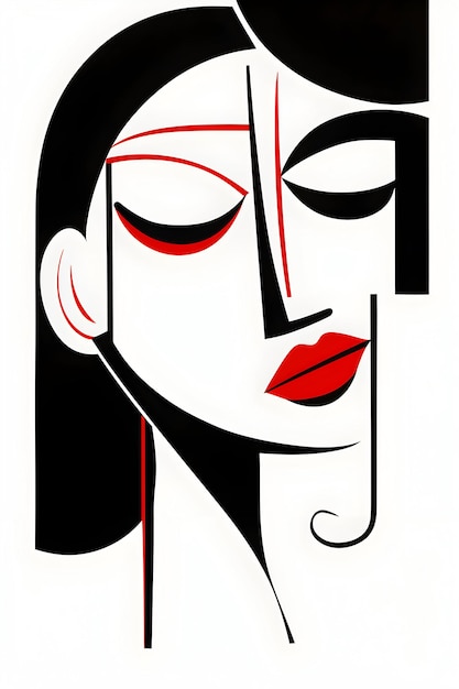 Foto Un disegno a tratteggio volto umano astratto linea moderna arte ritratto femminile generativo ai