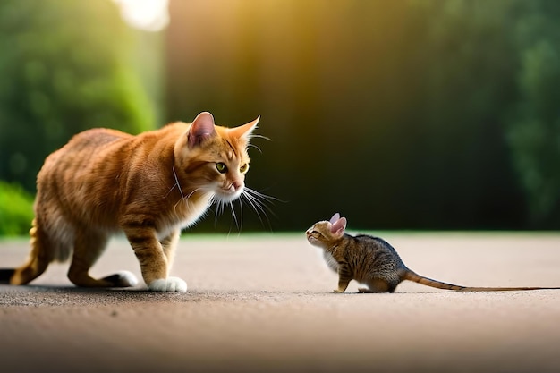 foto un gatto e un topo si guardano l'un l'altro