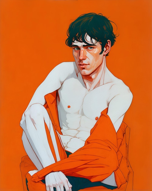 Foto un'illustrazione di un uomo nella vita di giorno uomo in arancione rosso arancione